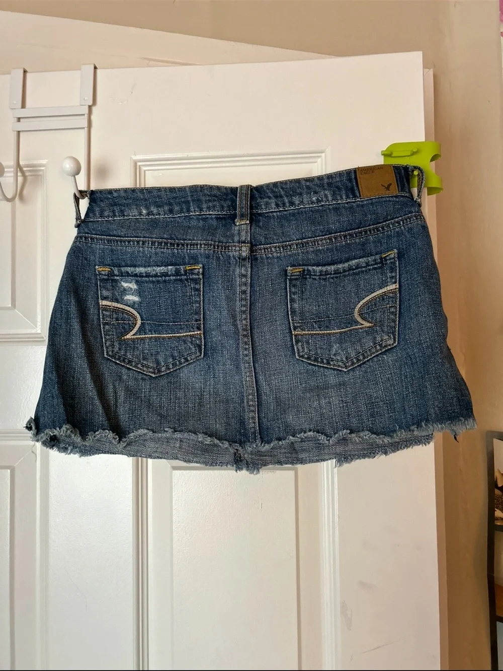 American Eagle Outfitters Dark Blue Distressed Denim Mini Skirt